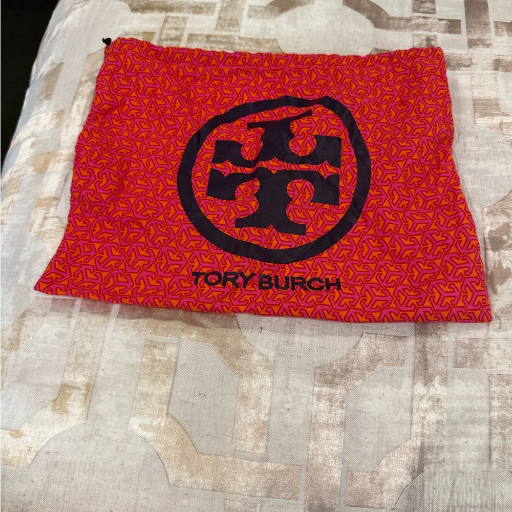 Tory Burch LOGO Pink Orange black Duster medium Bag with draw string host pick